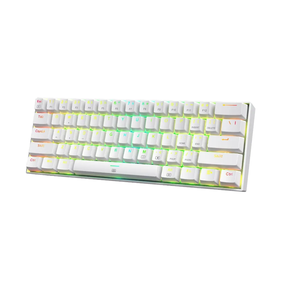 Redragon K630 Dragonborn 60% Wired RGB Gaming Keyboard, 61 Keys Compact Mechanical Keyboard with Tactile Red Switch, Pro Driver Support, White