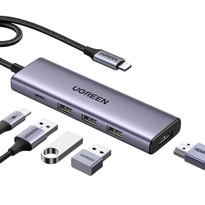 UGREEN 5-in-1 USB-C Multifunction Adapter Hub with HDMI 4K and 3 USB Ports – Silver
