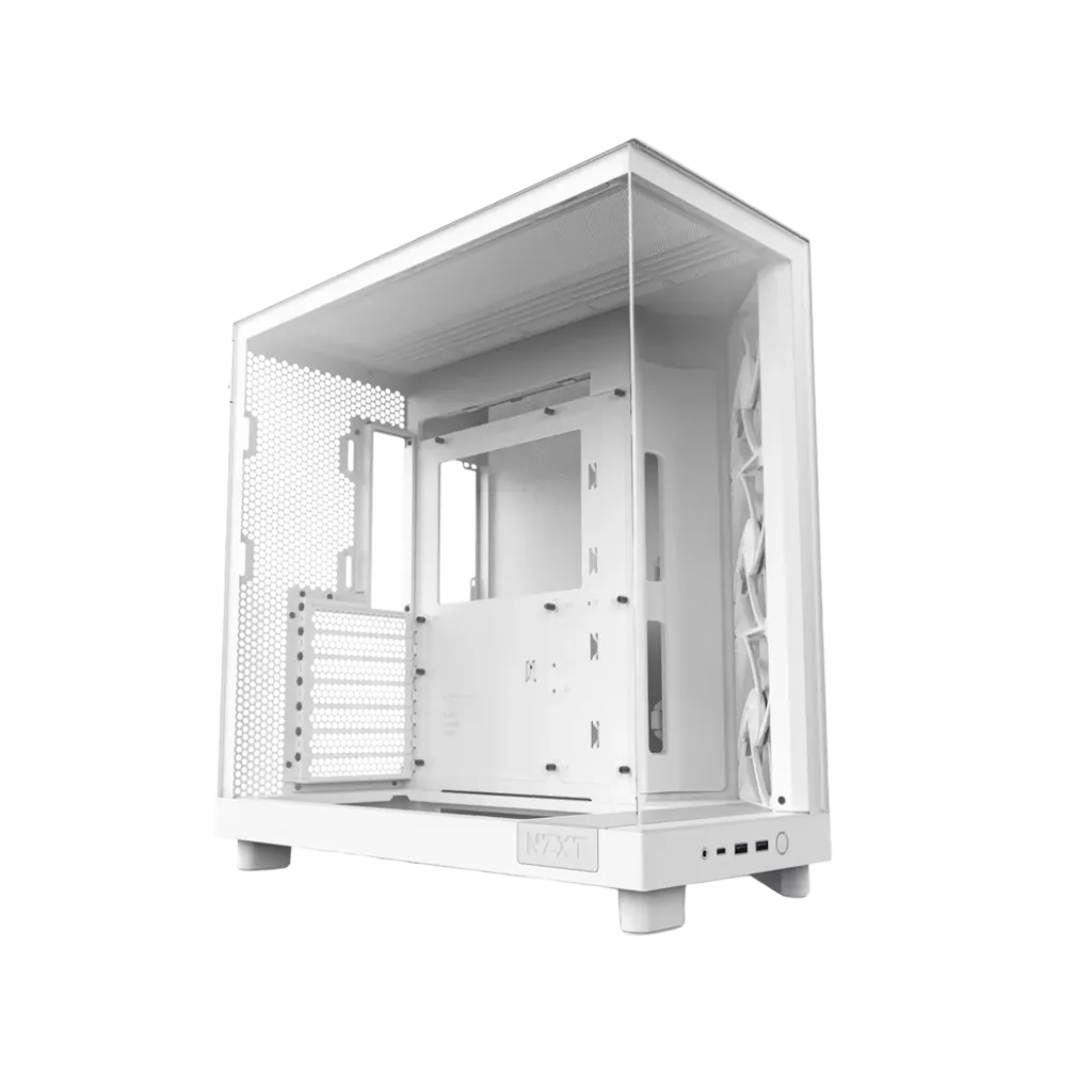 كيس NZXT H6 Flow غرفة مزدوجة مدمج – أبيض